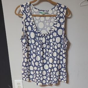 Boden Navy and Cream Circle Print Blouse Size 16